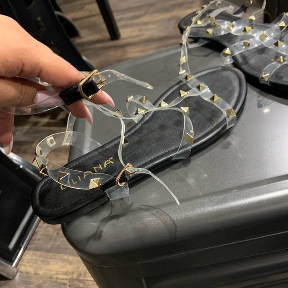 Gold studded clear plastic sandals Flip flops - Picture 2 of 3